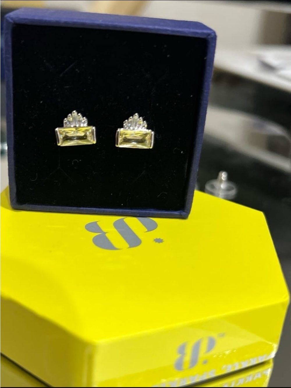 RBP5544 new beginnings lemon cubic zirconia, rhodium plated new earrings